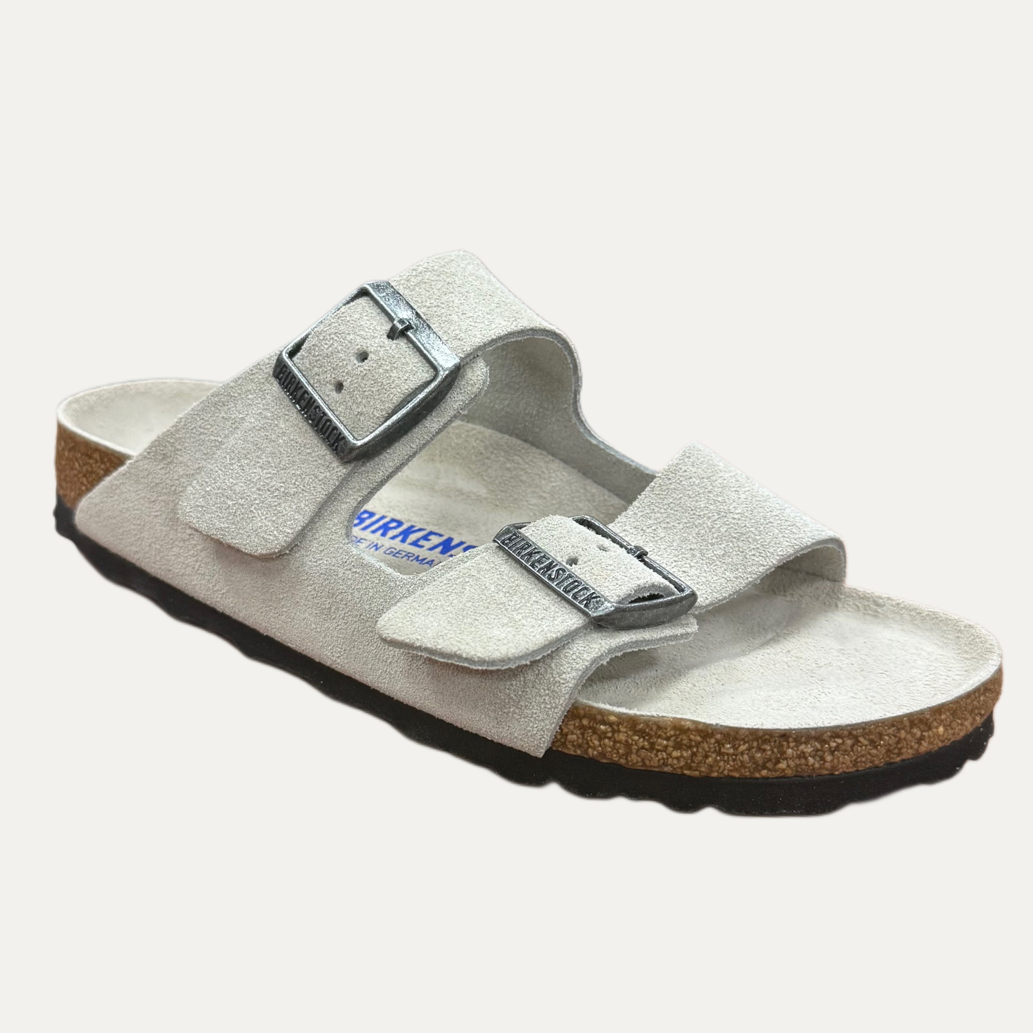 ホワイトムーンストーンハート♡シリカ共生♡No.2912 Birkenstock Arizona Slide Suede Soft Footbed Sandal - Oyster Tonal
