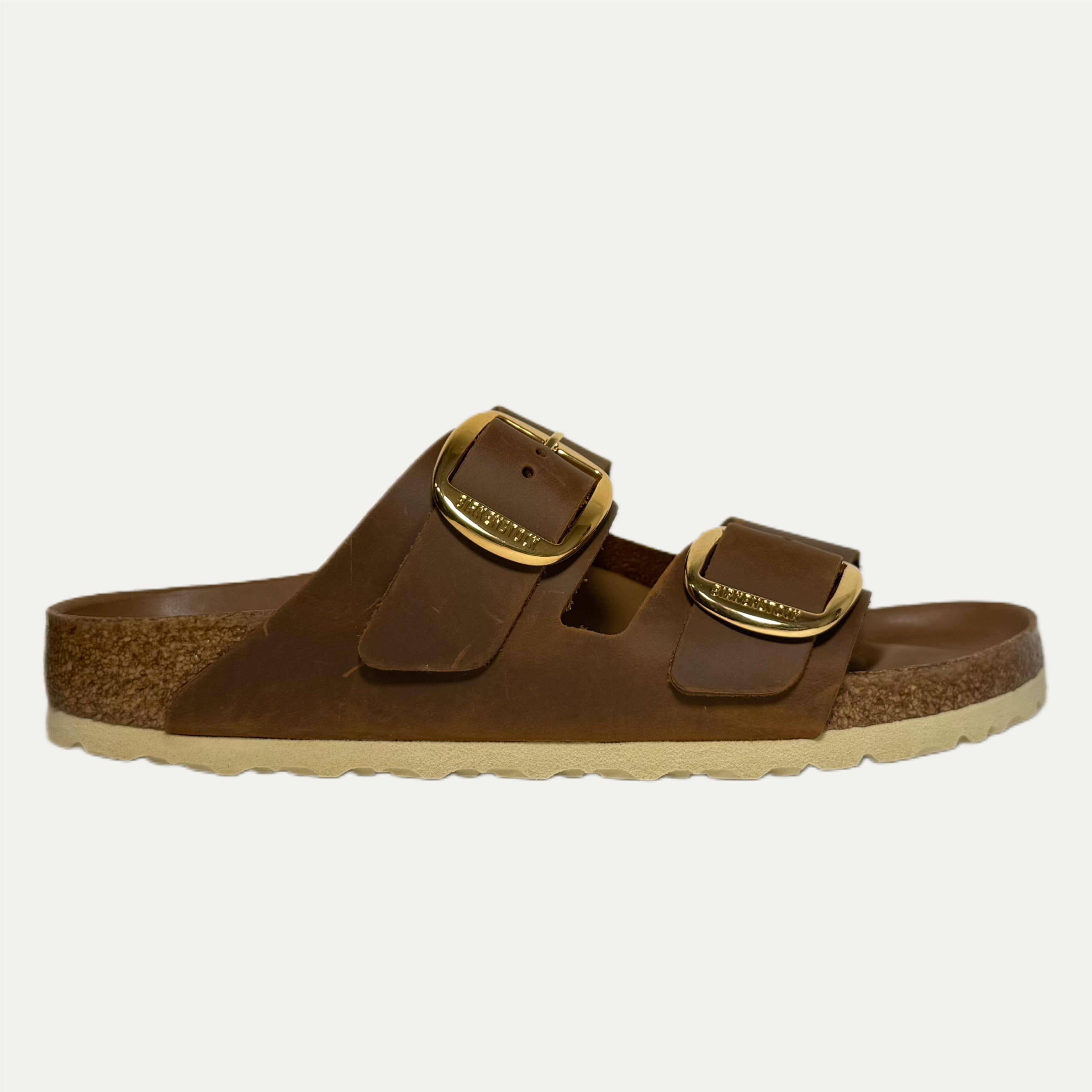 Birkenstock Arizona Big Buckle Leather Slide Sandal - Cognac
