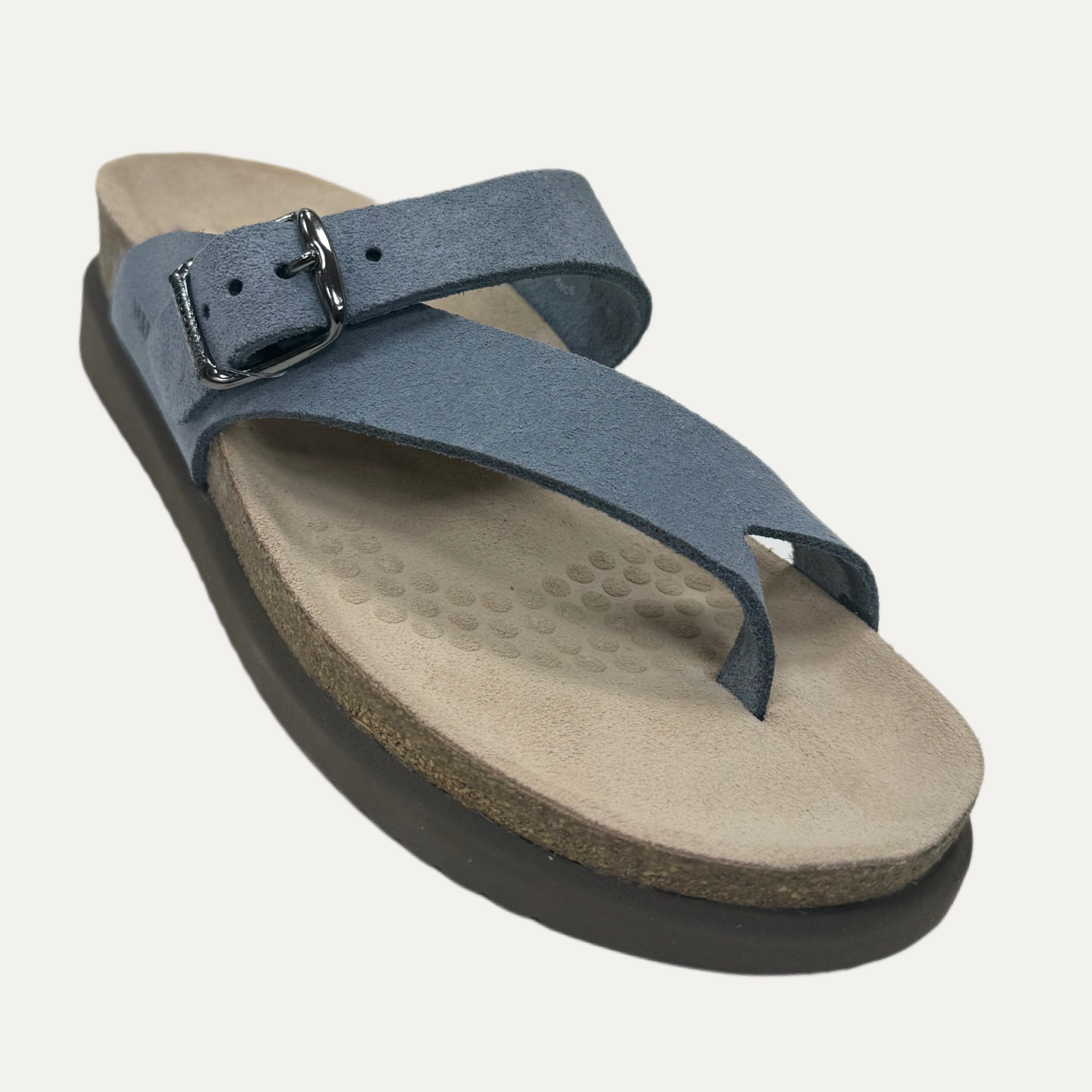 Blue sandal with a buckle on a white background