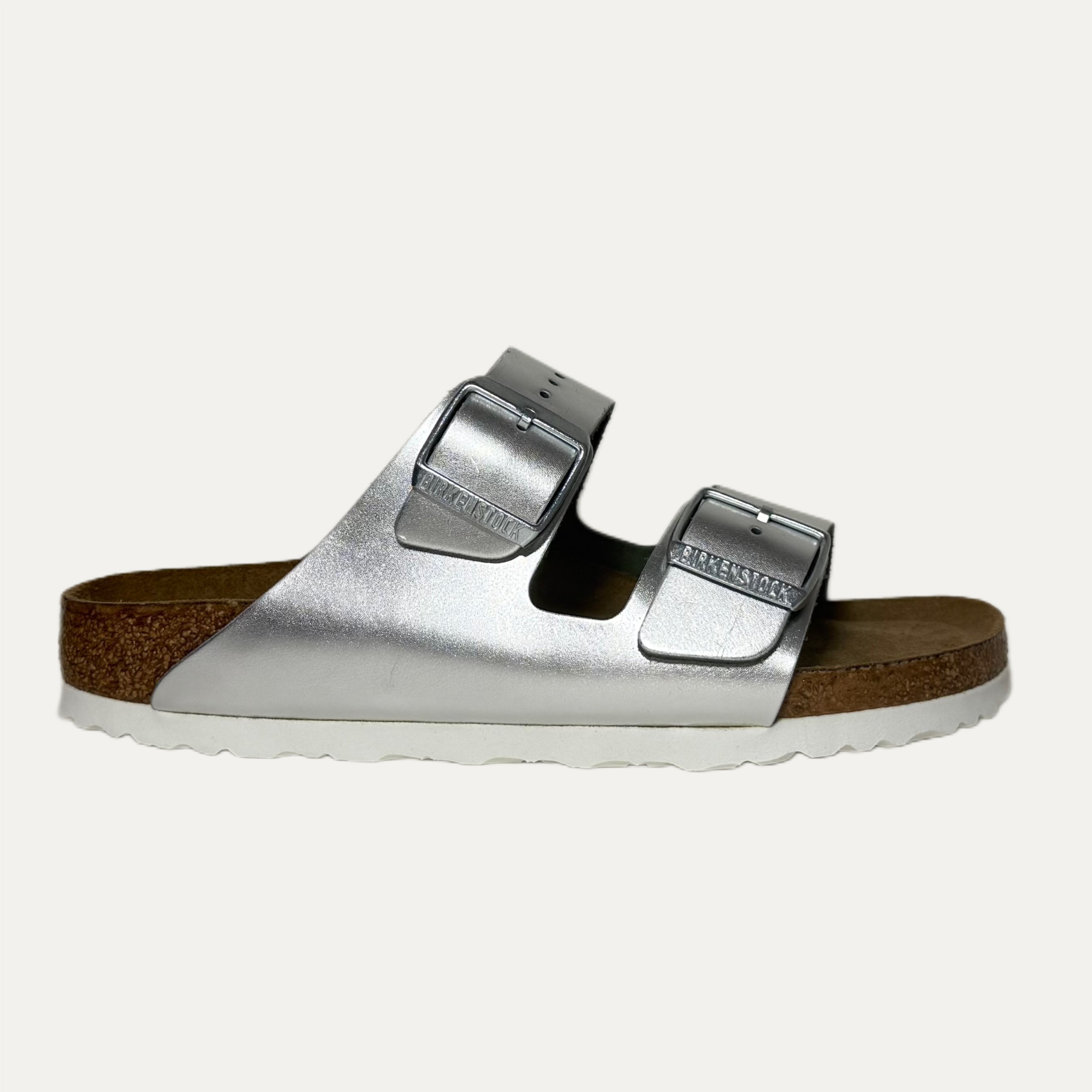 Birkenstock Arizona Slide Patent Soft Footbed Sandal - Silver