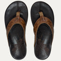 Men's Olukai Hikianalia Leather Flip Flop - Tan / Dark Java
