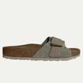 Gray sandal with a strap on a white background