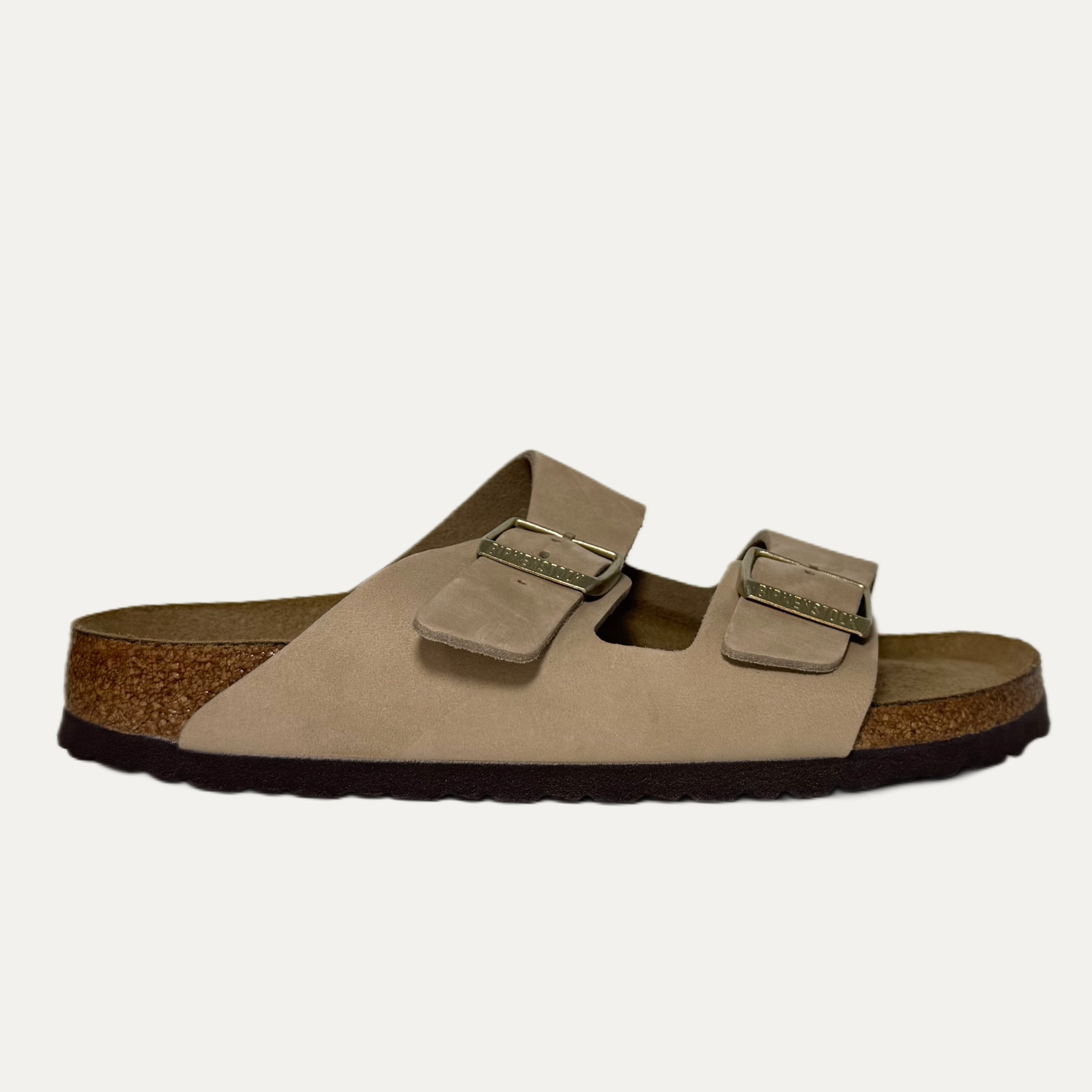 Birkenstock Arizona Slide Nubuck Soft Footbed Sandal - Sandcastle
