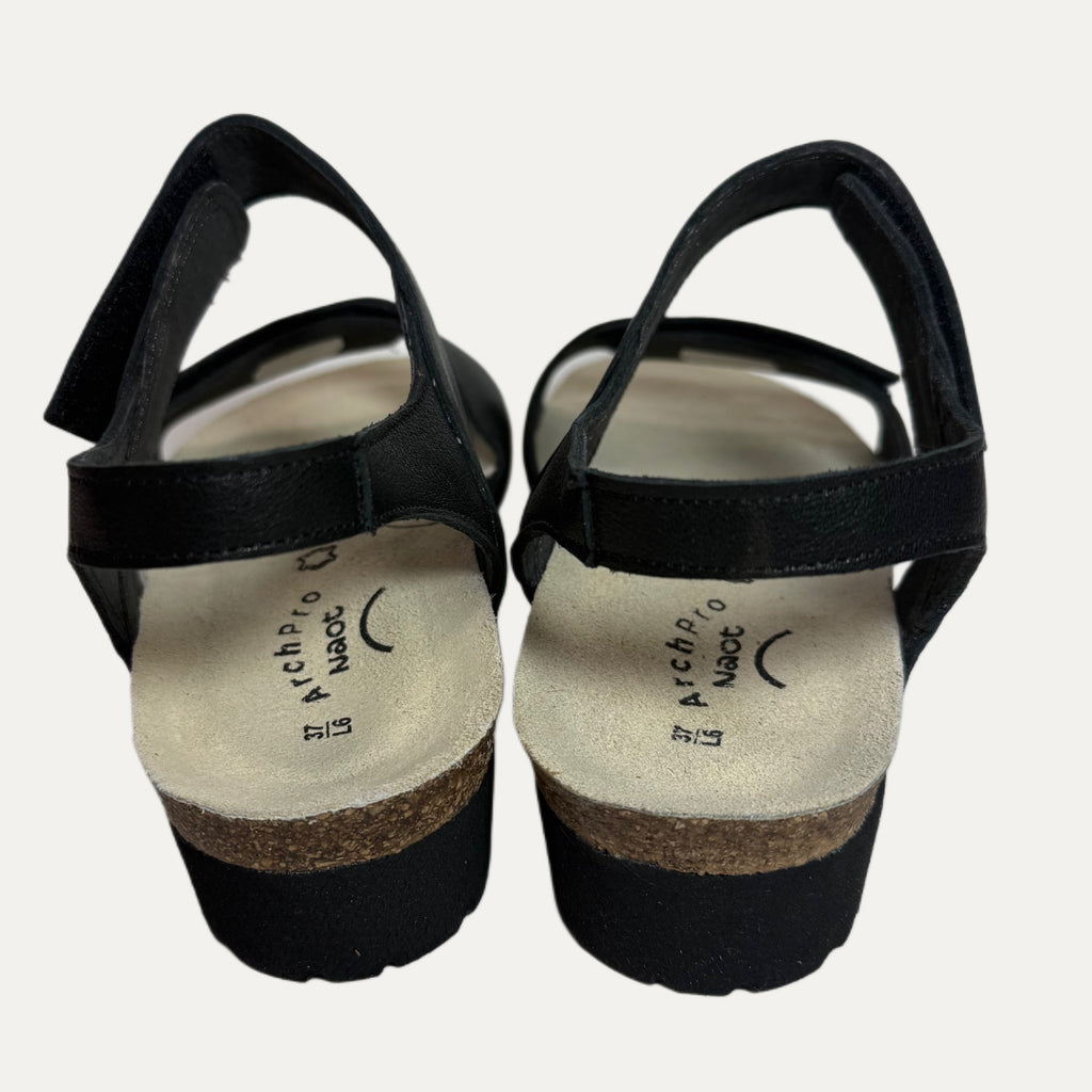 Black sandals with a cork sole