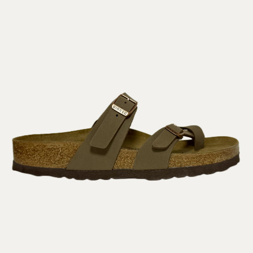 Brown sandal with a strap on a white background