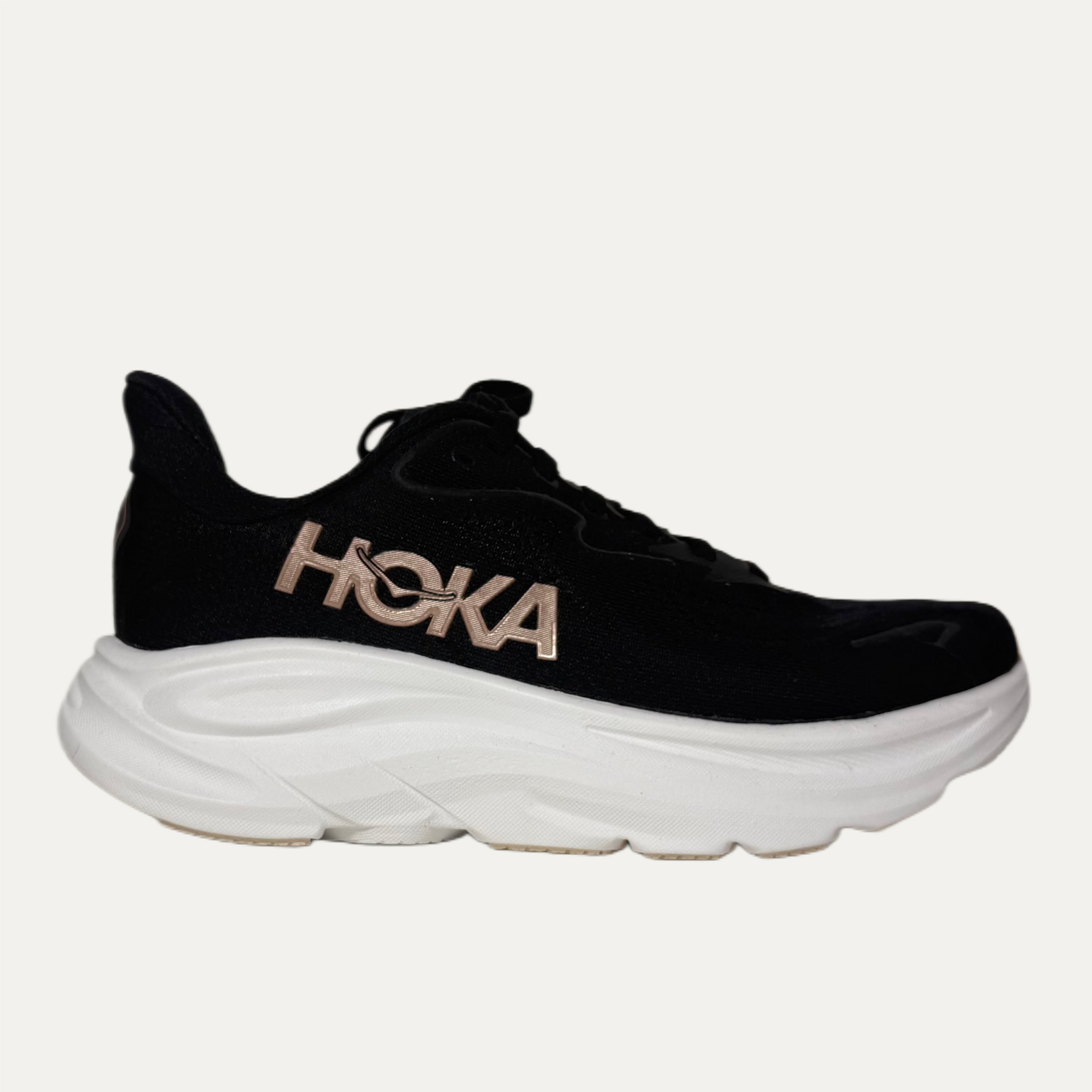 Women's HOKA Clifton 10 Athletic Shoe - Black / Rose Gold