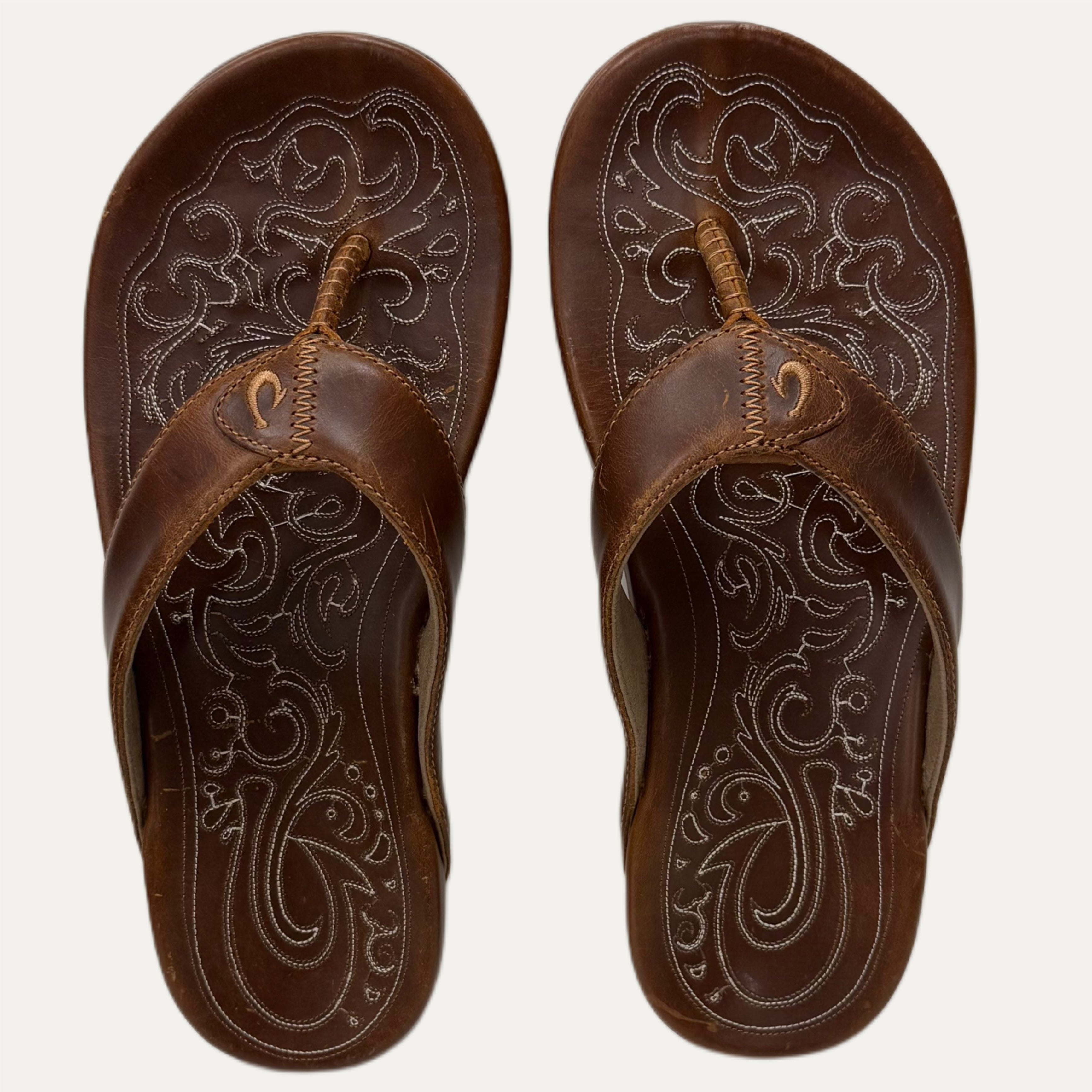 Men's Olukai Mekila Leather Flip Flop - Natural