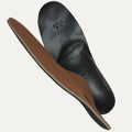 Black and brown shoe insole on a white background
