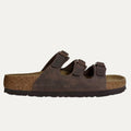 Brown sandal with cork sole on a white background