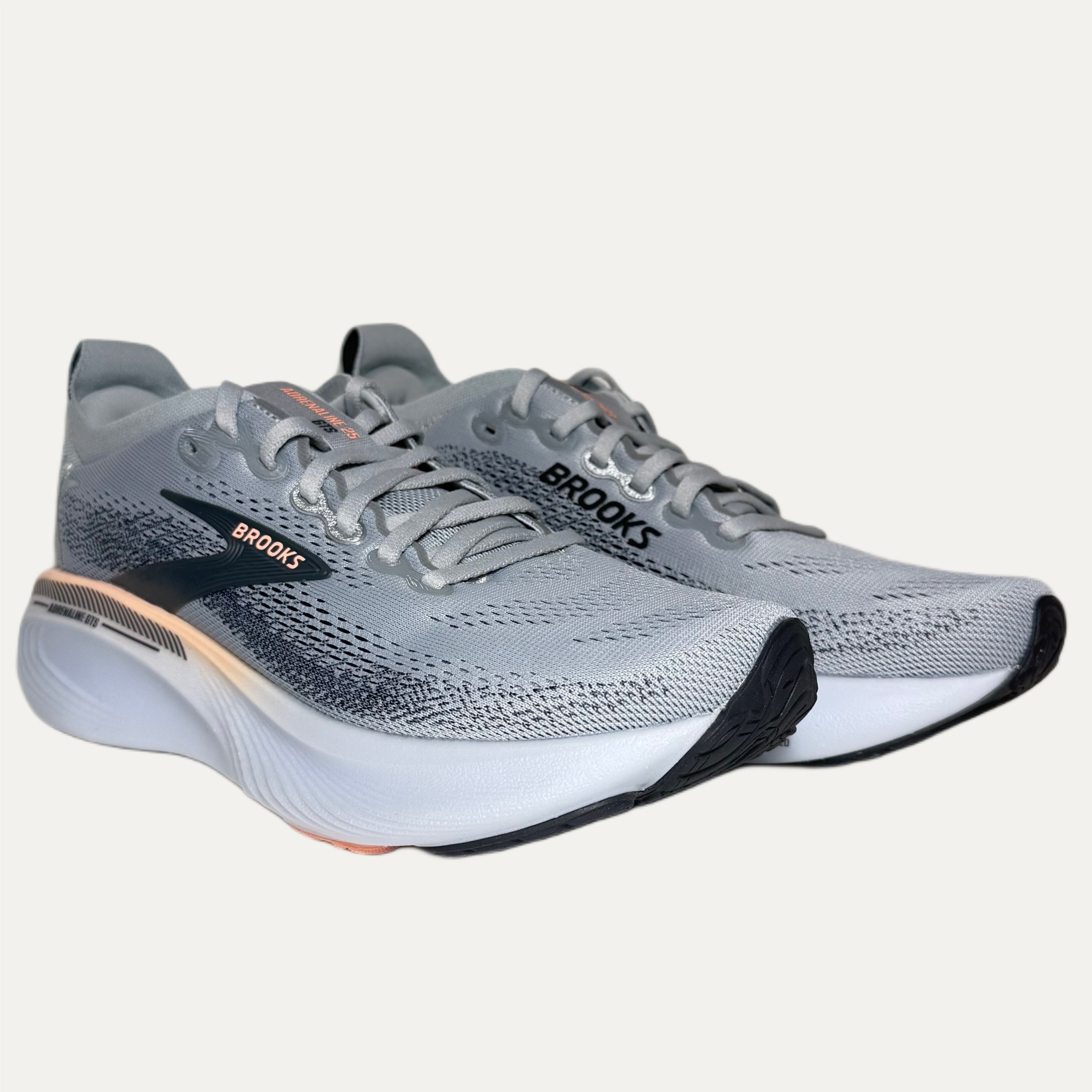 Women's Brooks Adrenaline GTS 5 Running Athletic Shoe - Grey / Blackened Pearl / Coral
