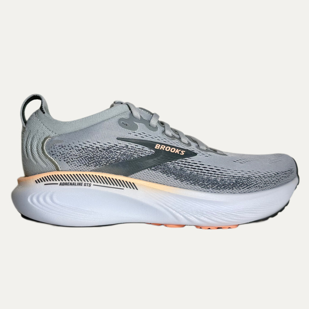 Women's Brooks Adrenaline GTS 5 Running Athletic Shoe - Grey / Blackened Pearl / Coral