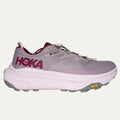 Lilac, red and pink athletic HOKA Tshoe on white background
