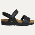 Black sandal with a cork sole on a white background