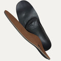 Black and brown shoe insole on a white background