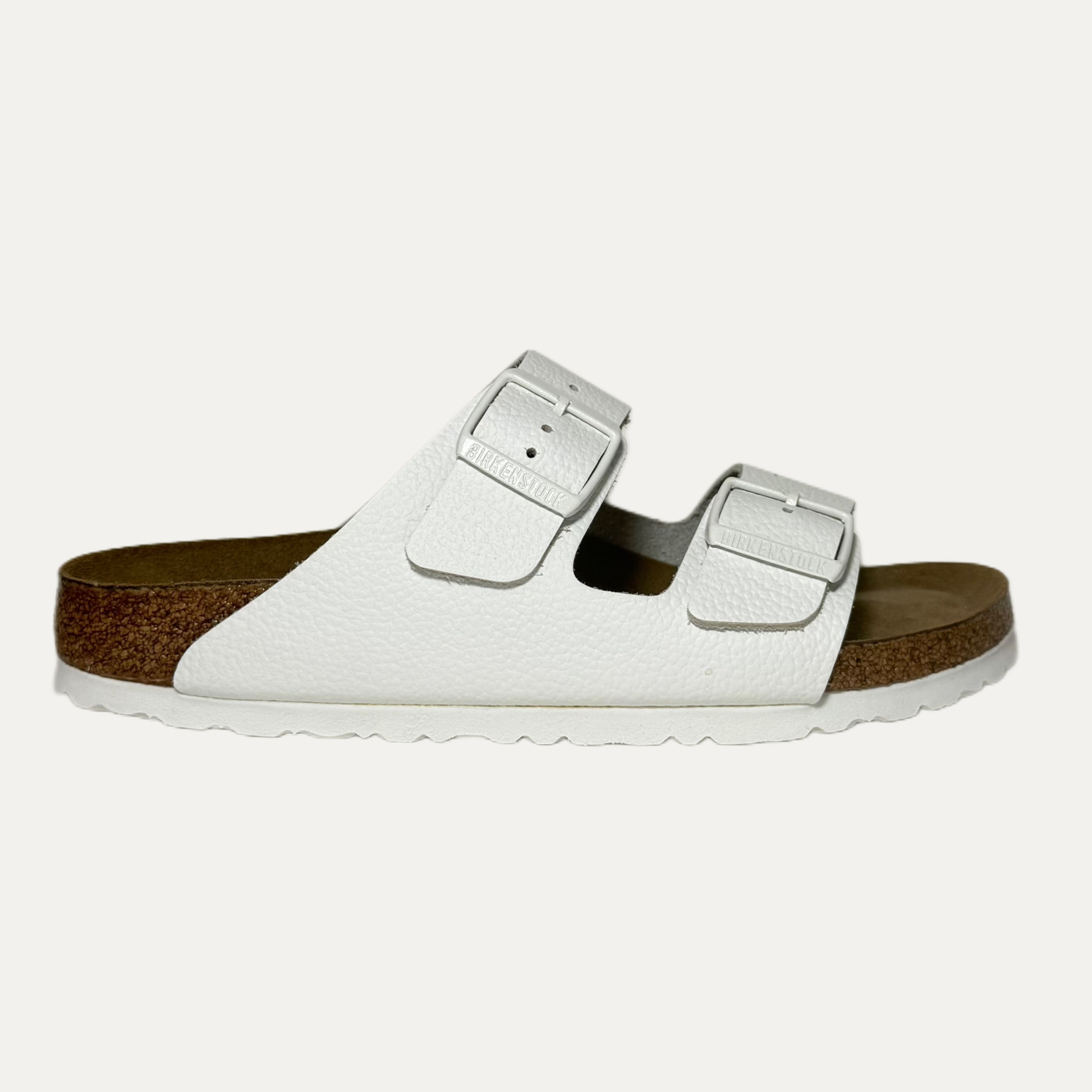 Birkenstock Arizona Slide Pebble Leather Soft Footbed Sandal - White