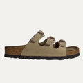 Brown sandal with cork sole on a white background