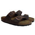 Brown sandals with cork sole on a white background