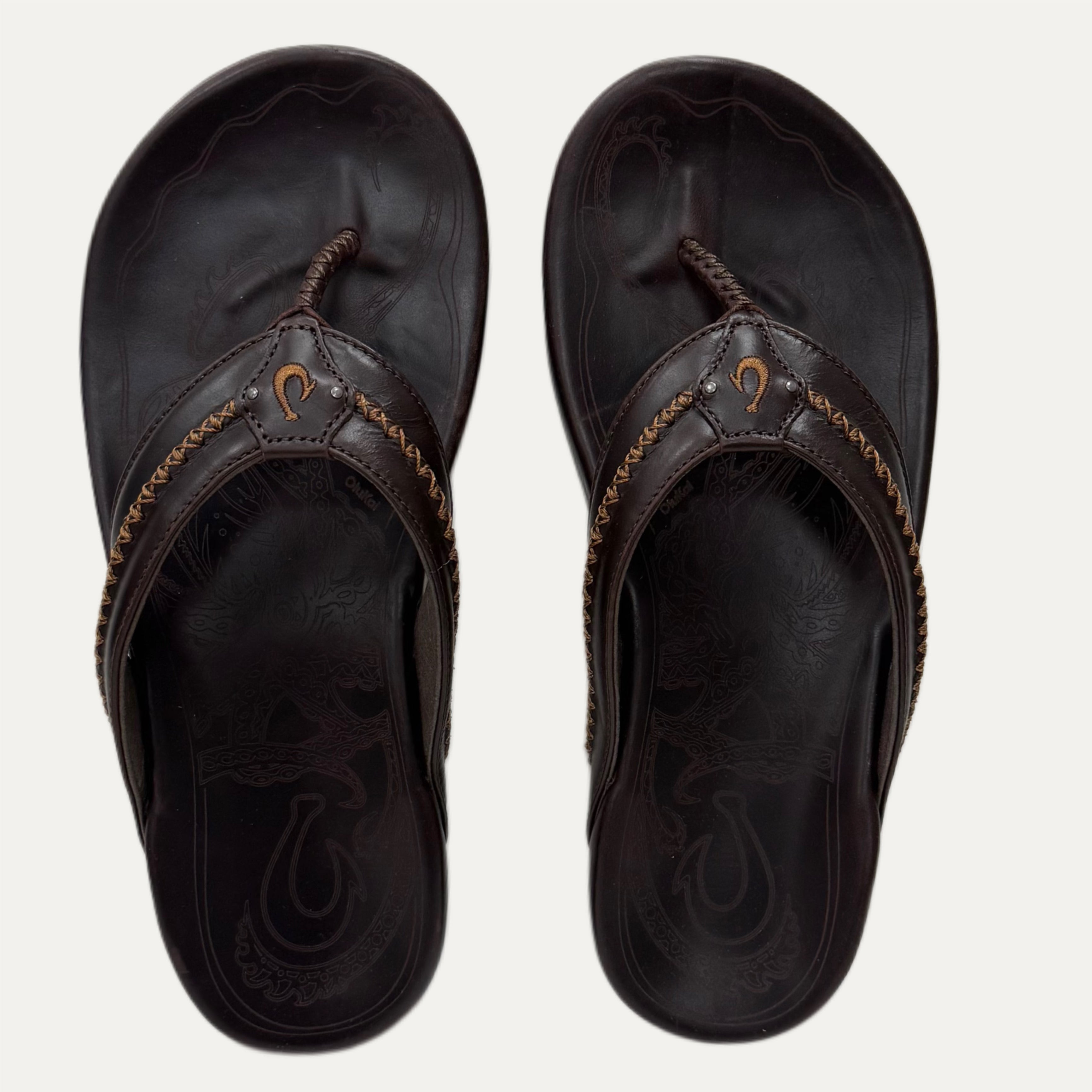 Men's Olukai Mea Ola Leather Flip Flop - Dark Java