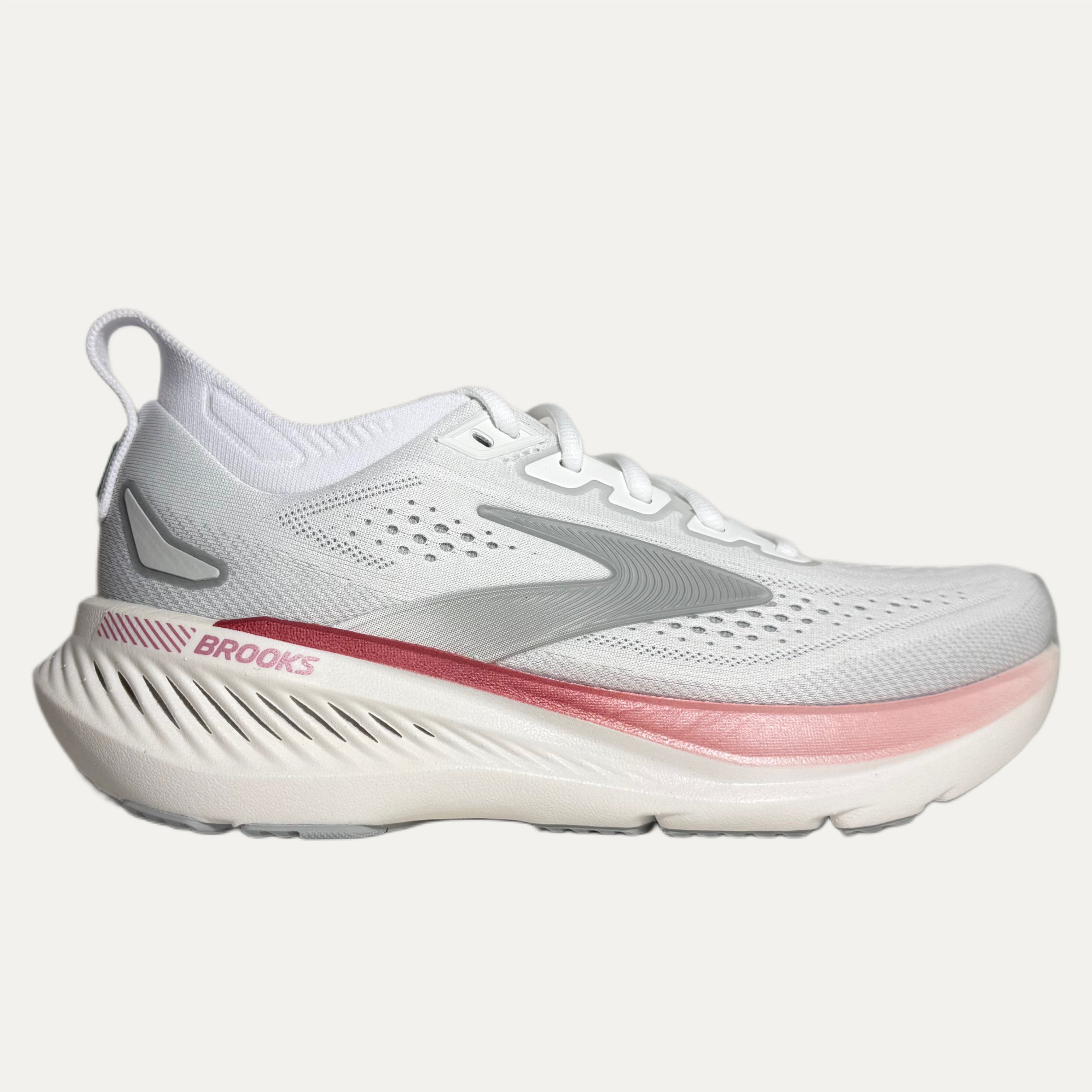 Women's Brooks Glycerin GTS 23 Road Running Athletic Shoe - White / Harbor Mist / Metallic