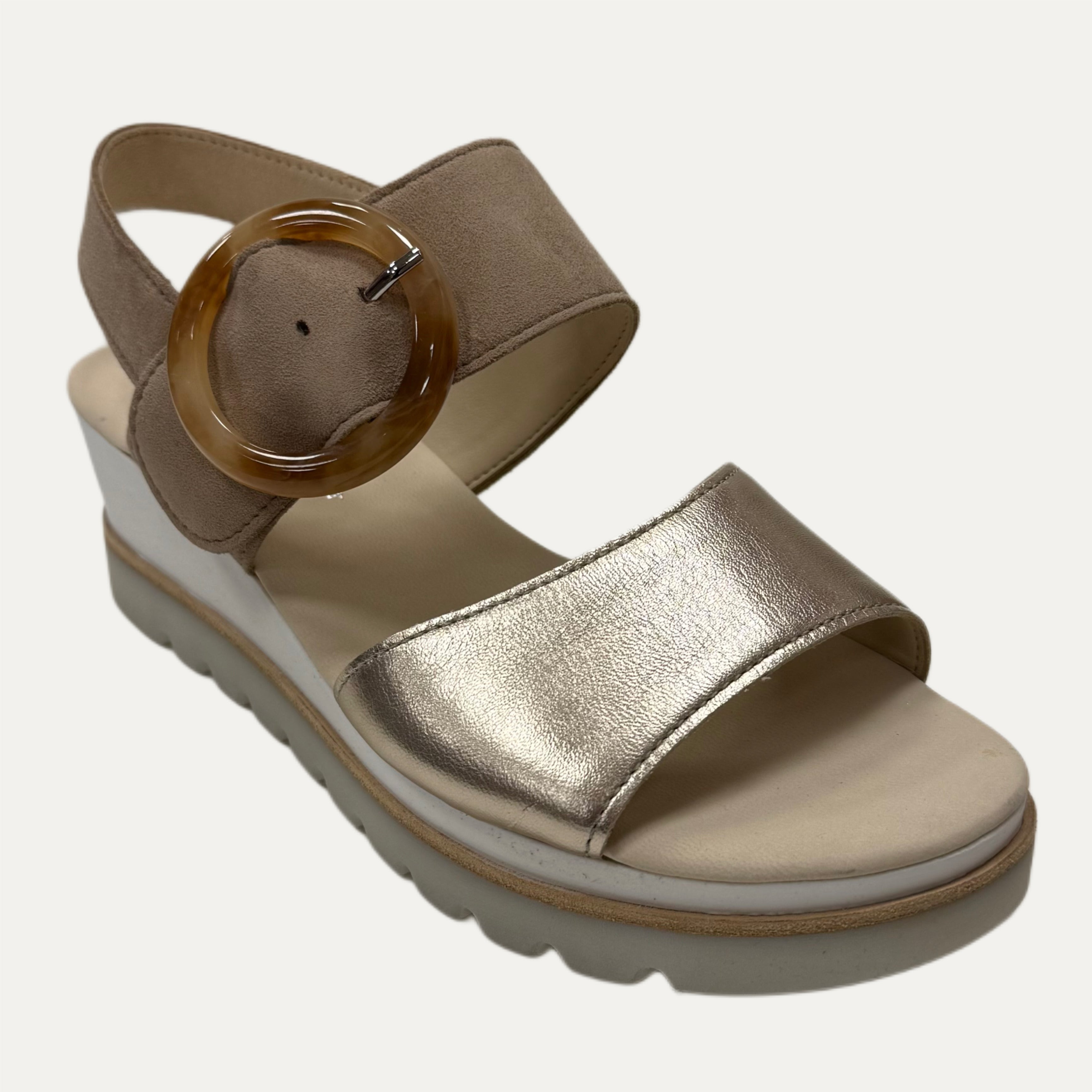 Women’s Gabor 84.645 Slingback Strap Wedge Velcro Sandal - Light Gold / Beige