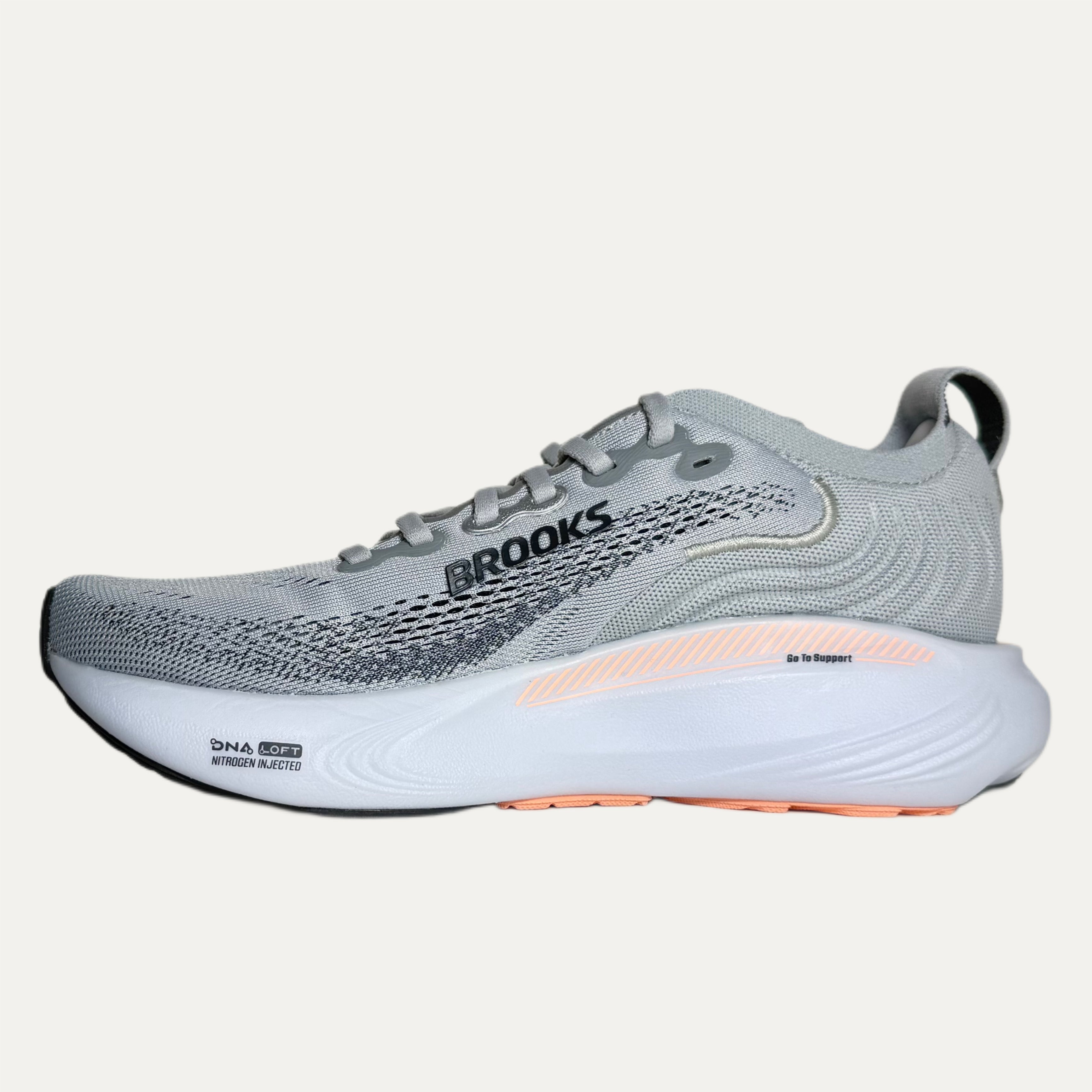 Women's Brooks Adrenaline GTS 5 Running Athletic Shoe - Grey / Blackened Pearl / Coral