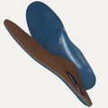 Blue and brown shoe insole on a white background