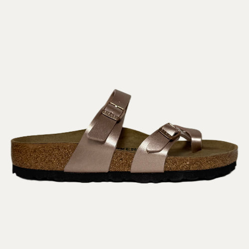 Birkenstock sandal with brown straps on a white background