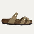 Brown sandal with cork sole on a white background