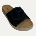 Black sandal with beaded detail on a beige sole, brand 'Gabor' visible.