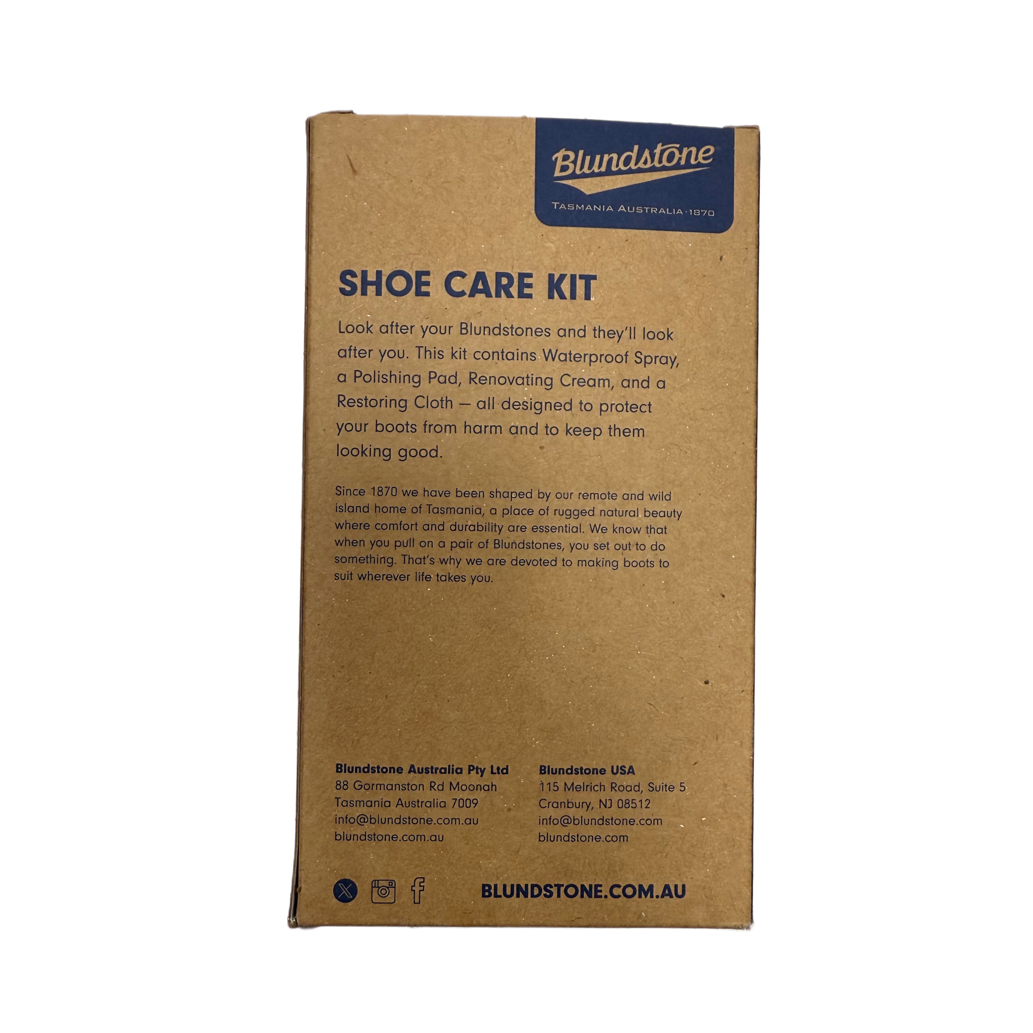 Blundstone shoe care kit box on a white background