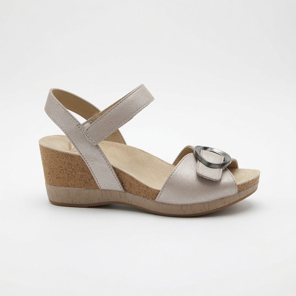 Women's Dansko Stella Wedge Quarter Strap Sandal - Pearl Metallic