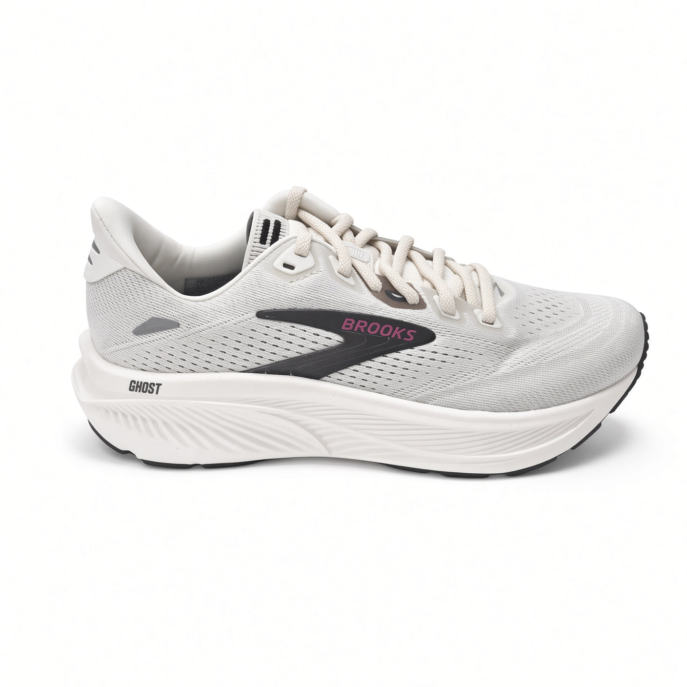 Women's Brooks Ghost 18 Running Athletic Shoe - Coconut/Coffee/Fuchsia
