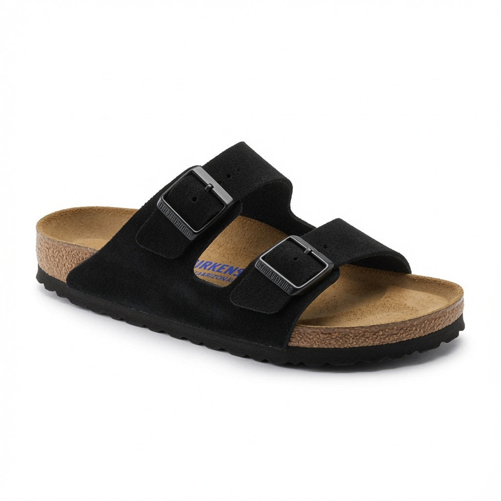 Birkenstock Arizona Slide Suede Soft Footbed Sandal - Black