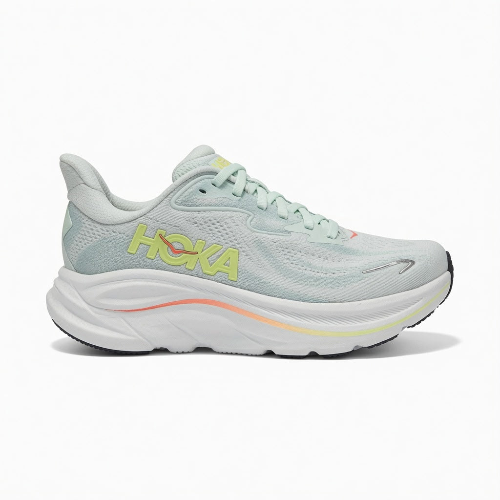Women's HOKA Clifton 10 Athletic Shoe - Sea Glass / Neon Flame