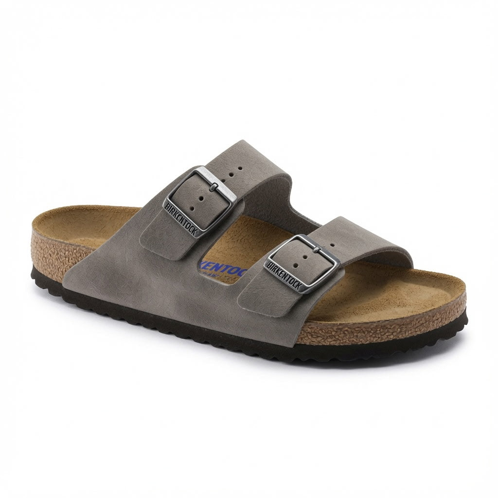 Birkenstock Arizona Slide Leather Soft Footbed Sandal - Iron